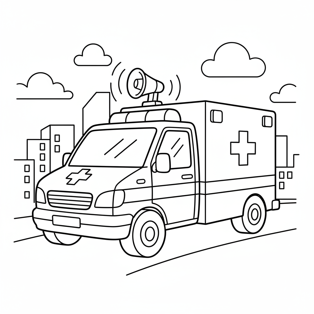 Kleurplaat Ambulance met sirene
