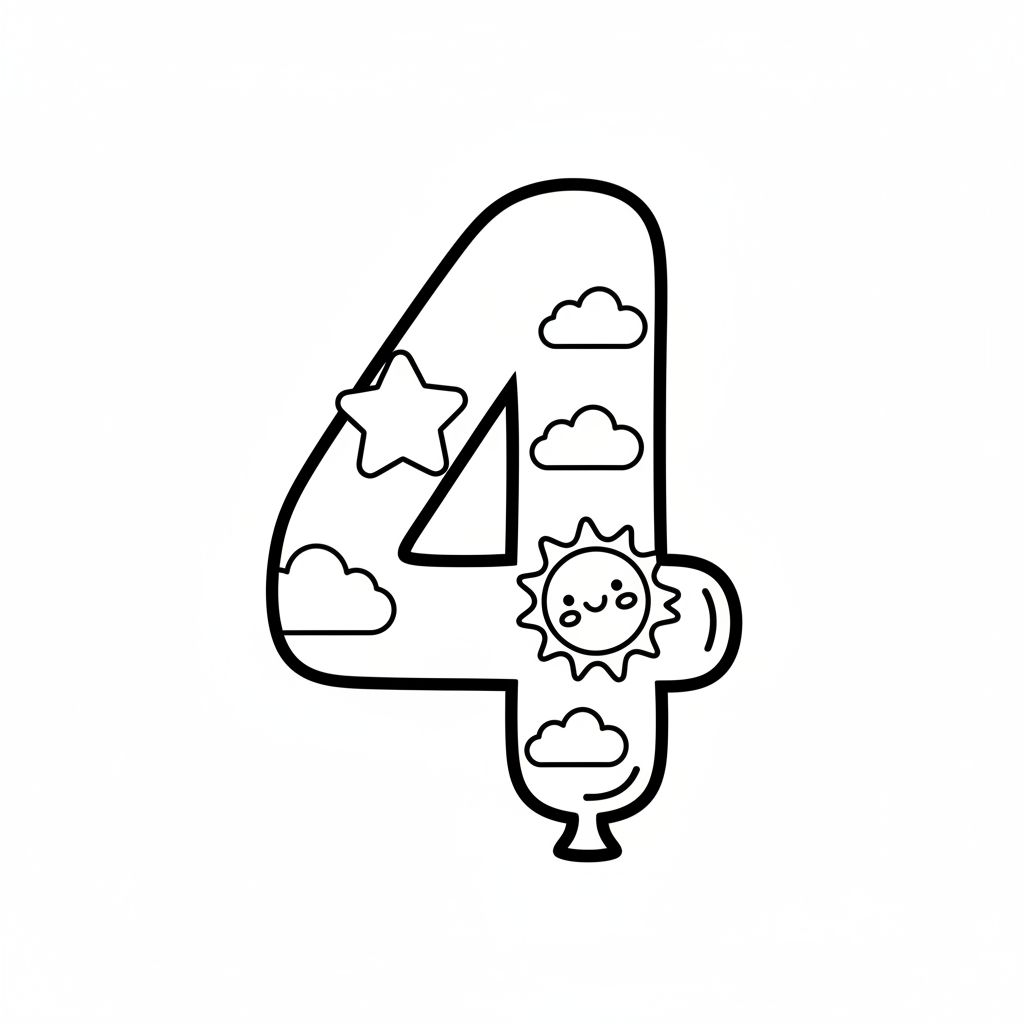 Ausmalbild Zahl 4