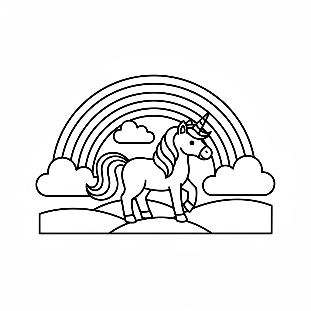 Ausmalbild Einhorn mit regenbogen