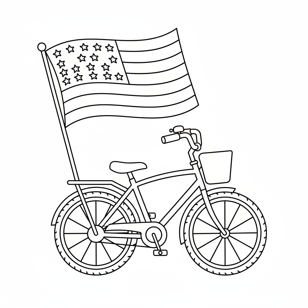 Kleurplaat Fiets met vlag