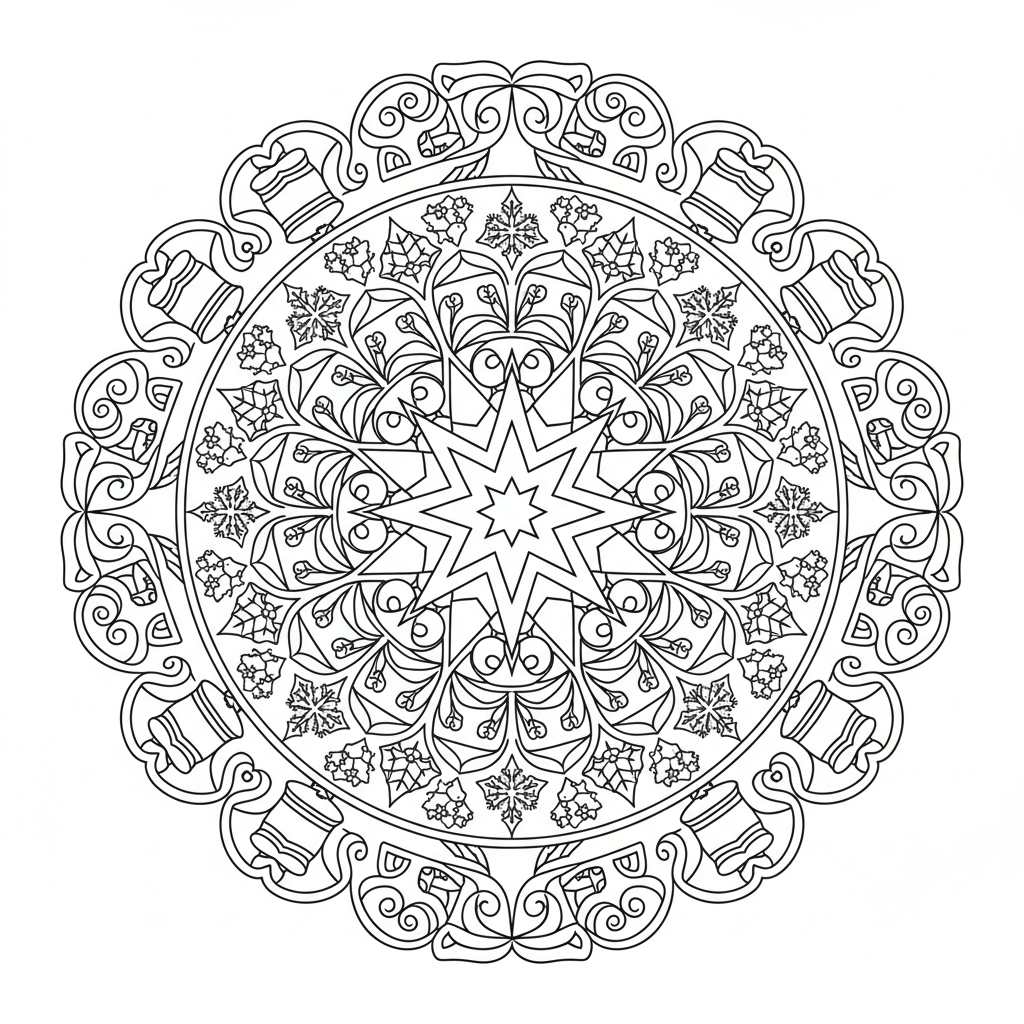 Kleurplaat Kerst mandala