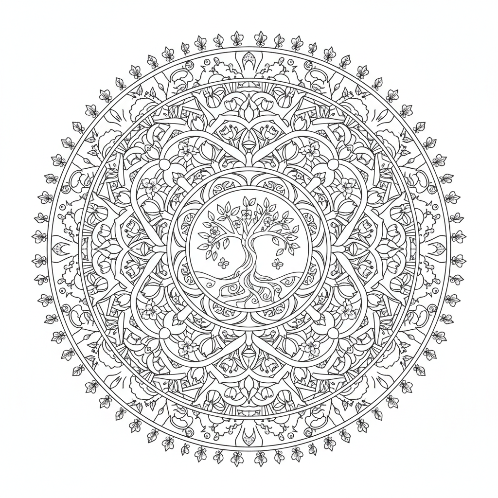 Kleurplaat Lente mandala