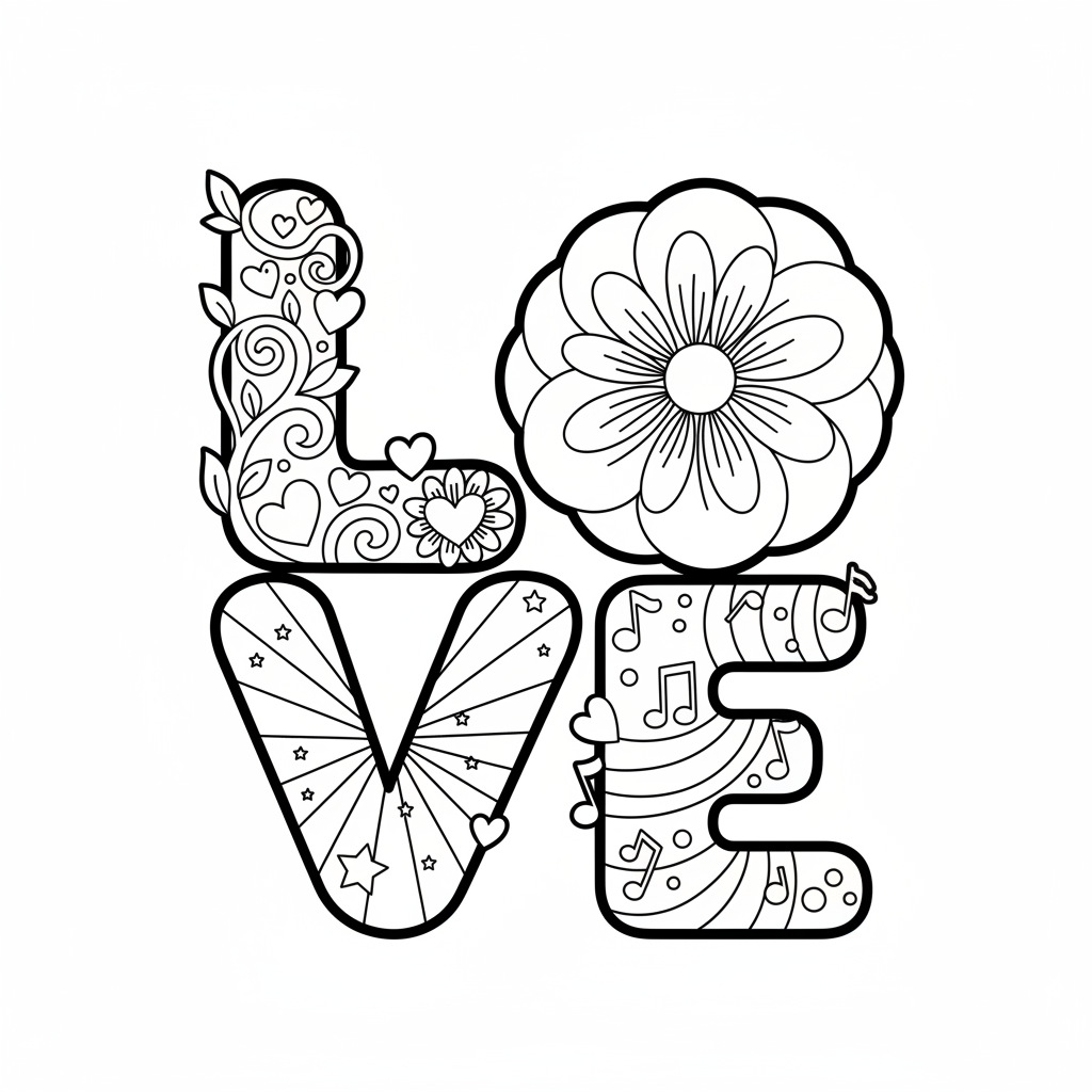 Kleurplaat love letters