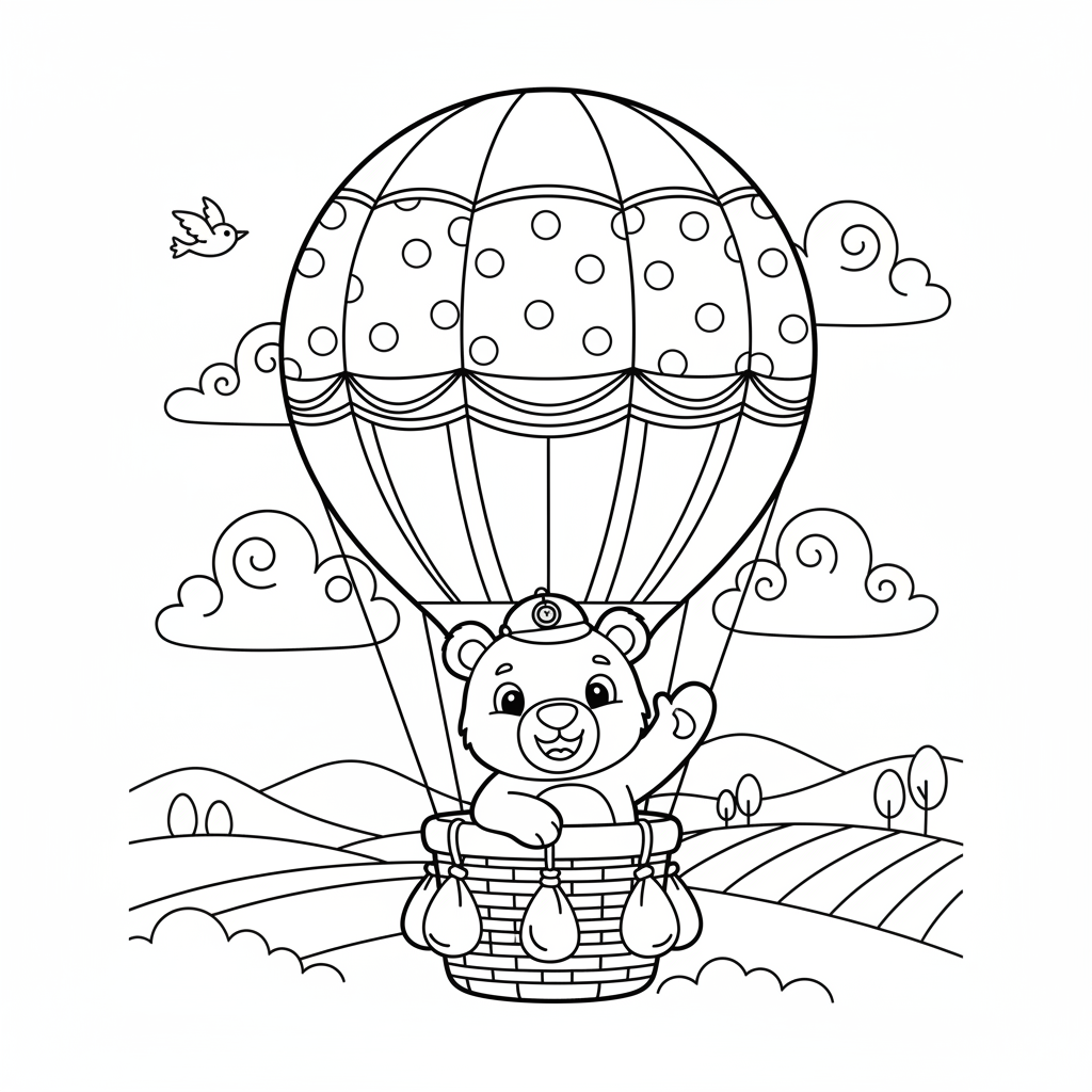 Kleurplaat Luchtballon met beer