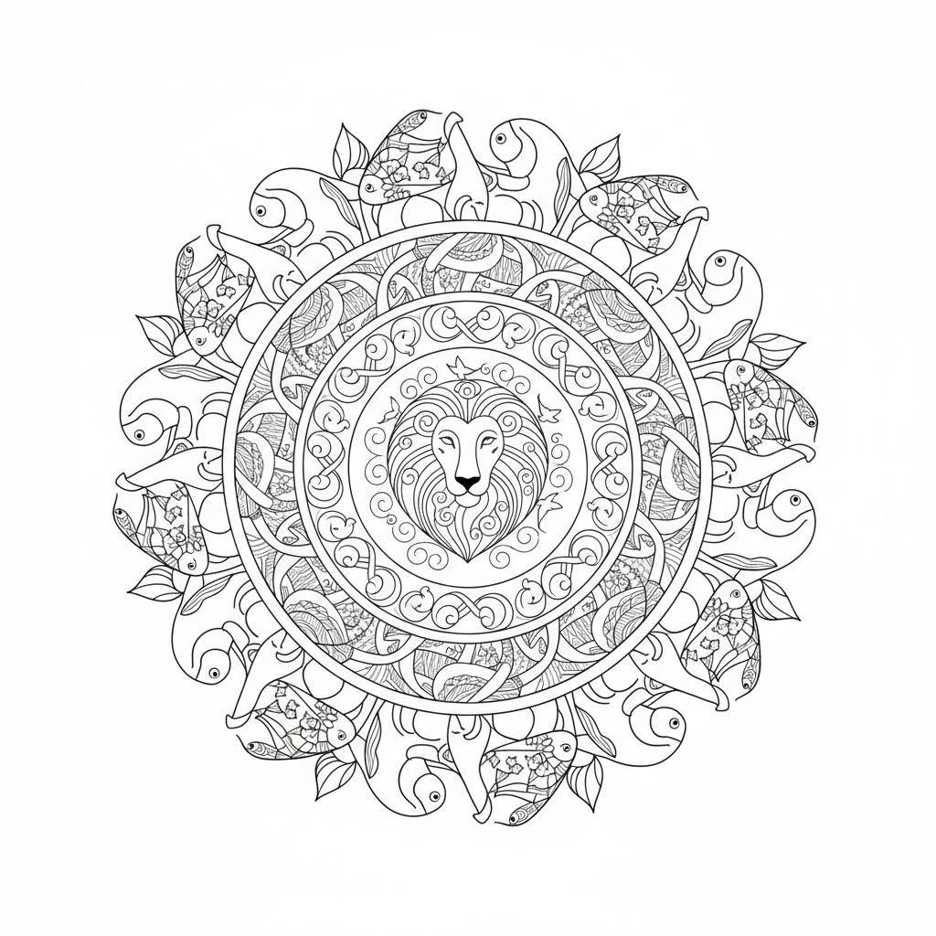 Kleurplaat Mandala dieren