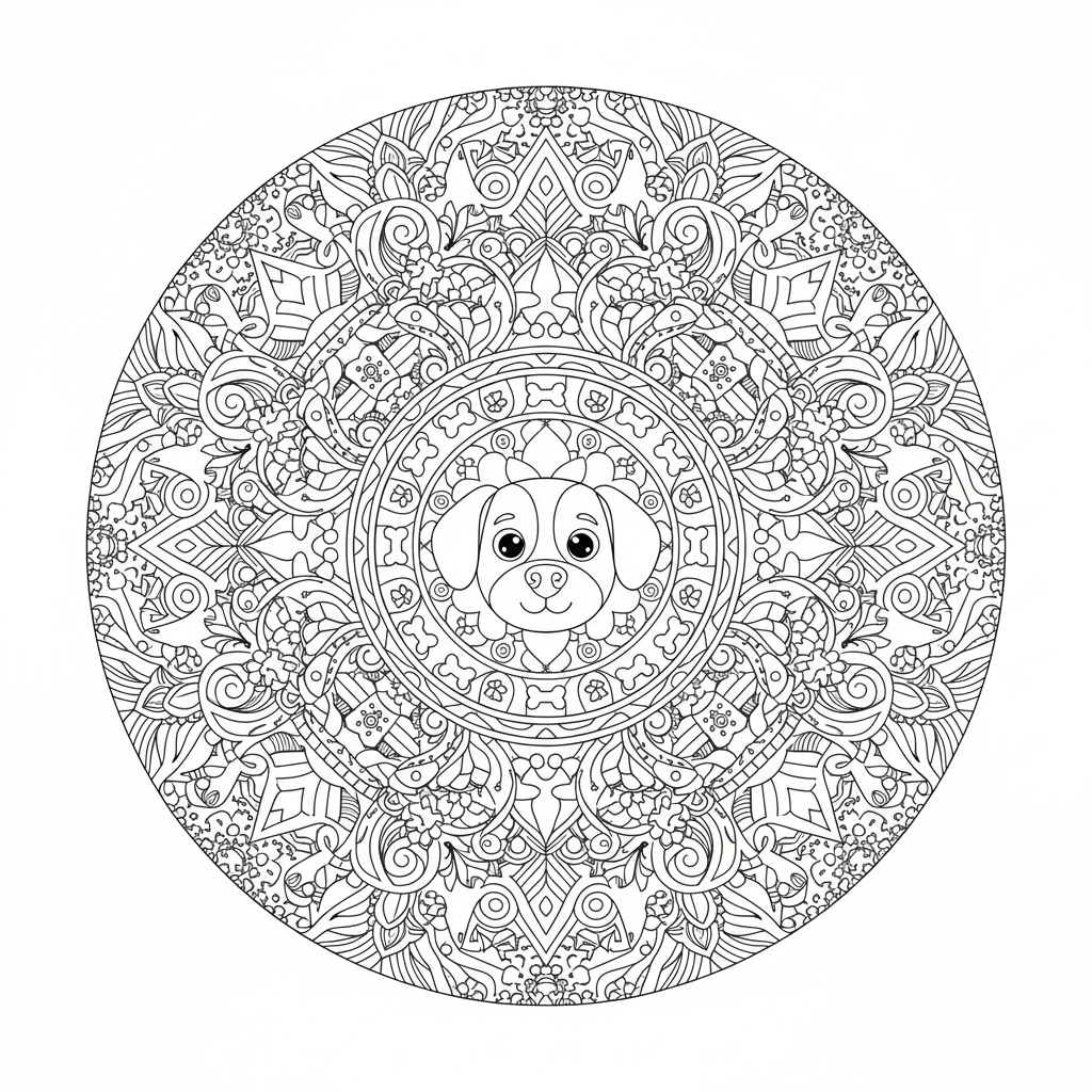 Kleurplaat Mandala hond