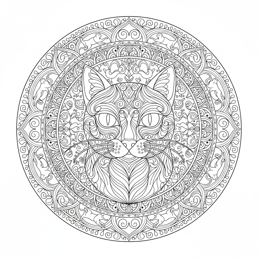 Kleurplaat Mandala kat