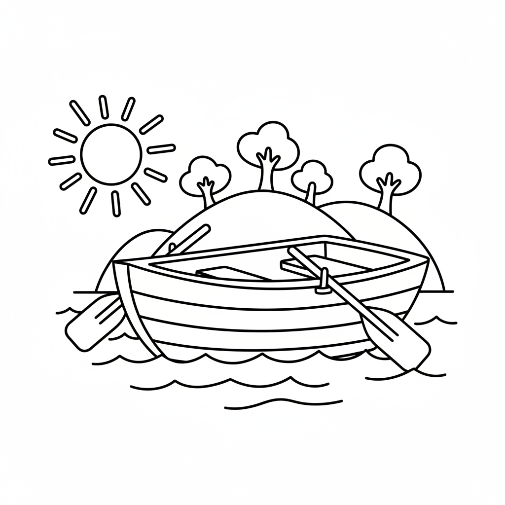 Kleurplaat Roeiboot met peddels