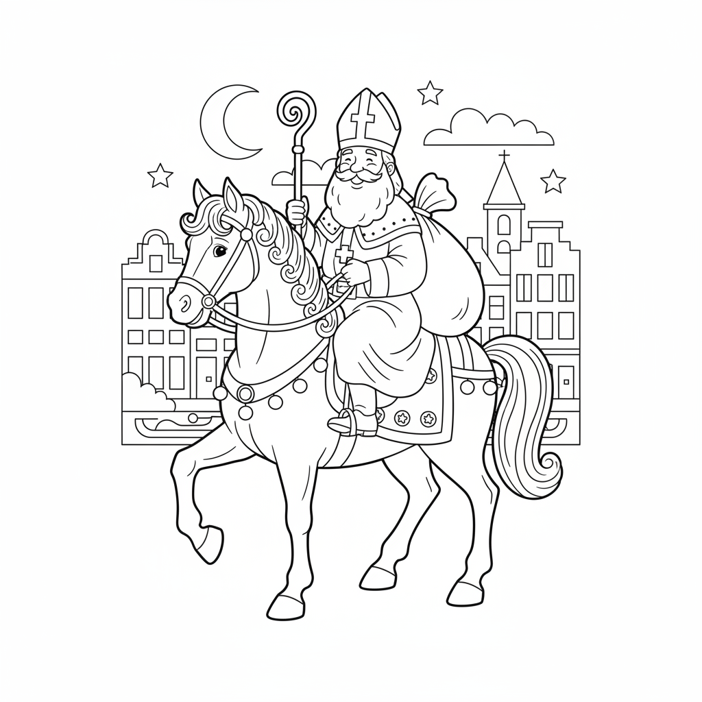 Kleurplaat sint en paard