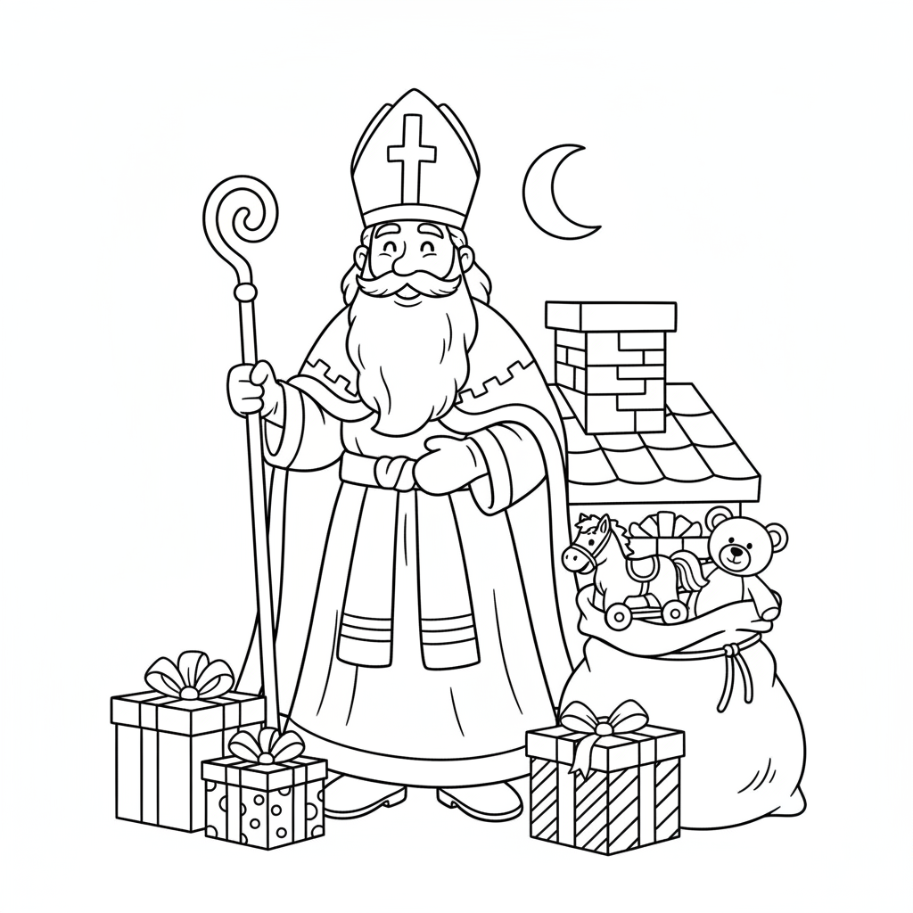 Kleurplaat sinterklaas en cadeaus