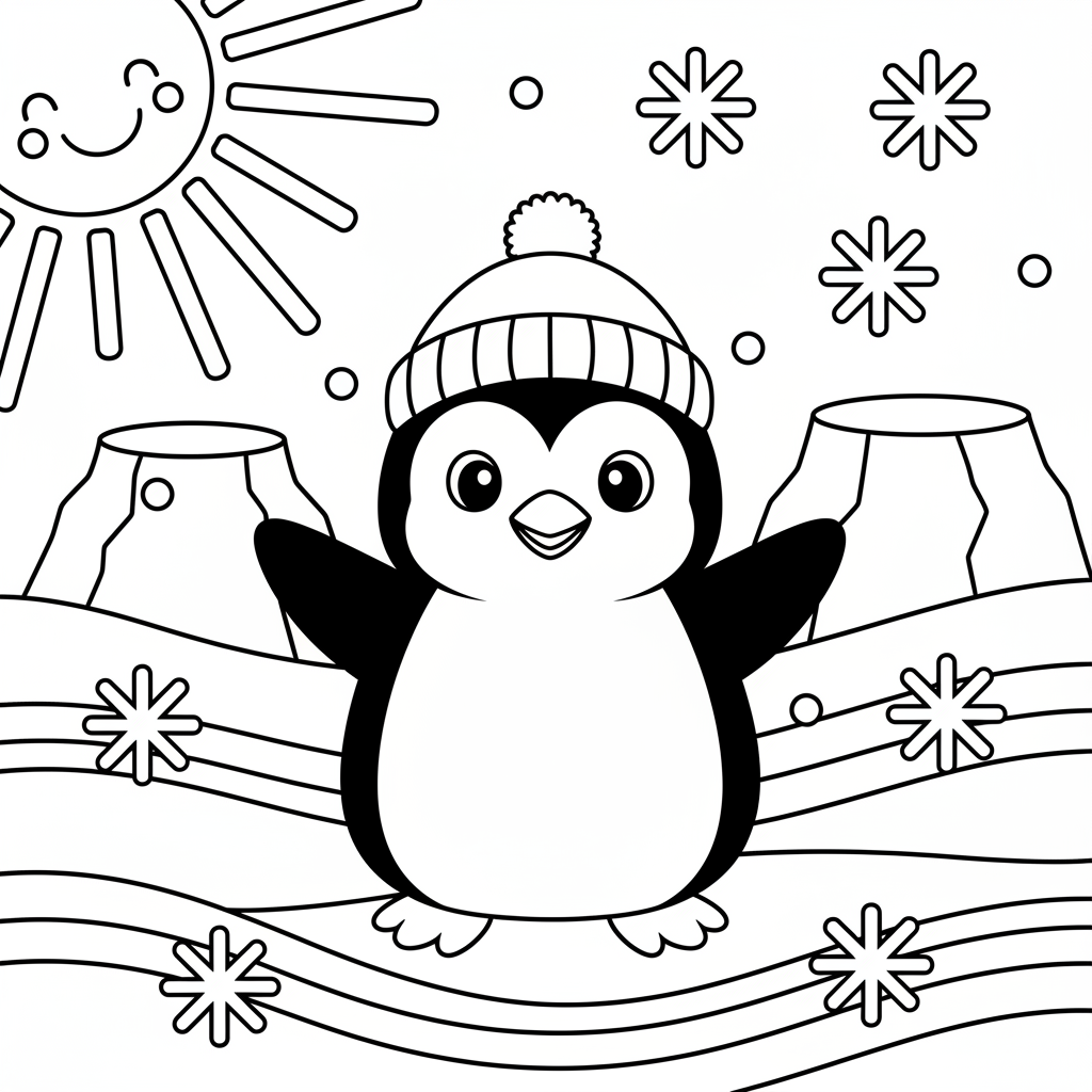 Kleurplaat Vrolijke pinguin